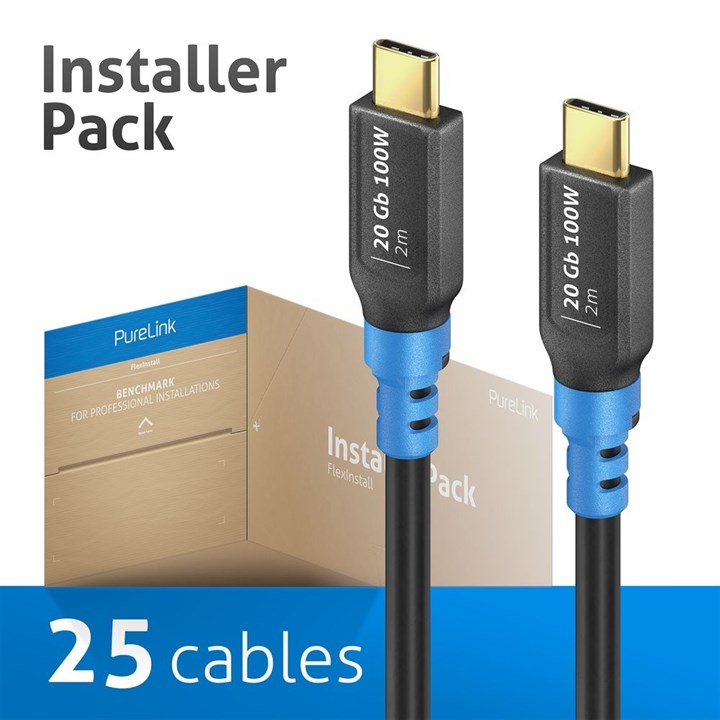 FlexInstall USB-C to USB-C Cable USB4 Gen2x2 20Gbps 100W 2.00m - Installer Pack 25pcs