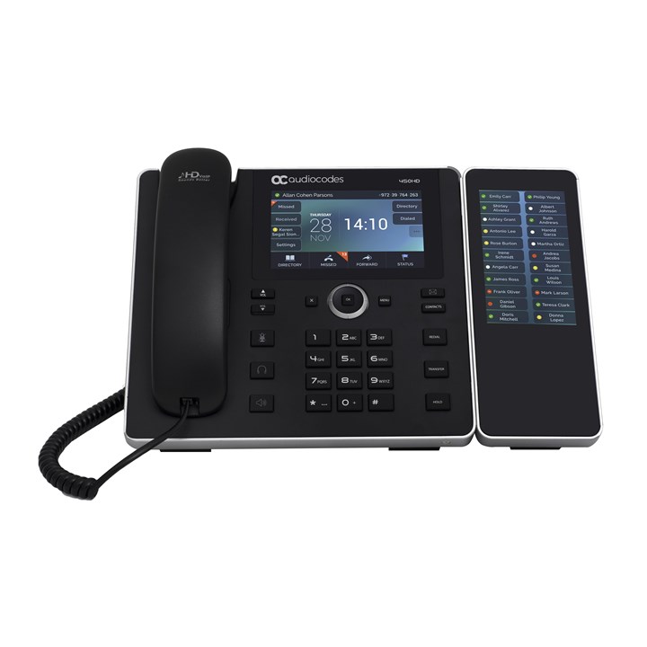 AudioCodes 450HD IP-Phone PoE GbE with 5'' Color Touch LCD expansion module and an external power supply black