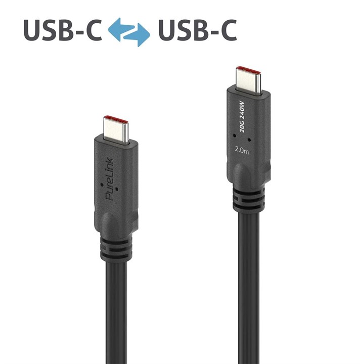 USB-C to USB-C Cable with E-marker USB4 Gen2x2 20Gbps, 240W - PureInstall 2.00m
