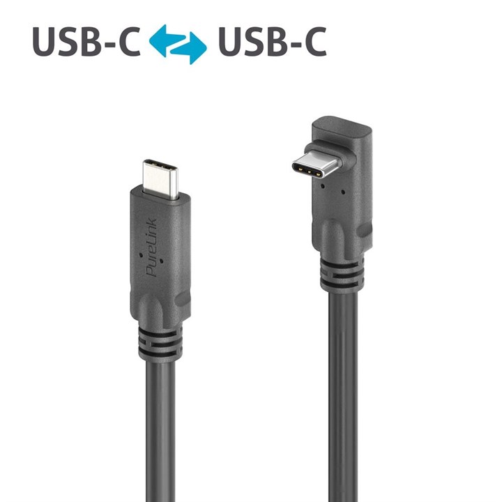 USB-C to 90° USB-C cable (up/down) with E-marker USB4 Gen2x2 20Gbps, 240W - PureInstall 1.50m