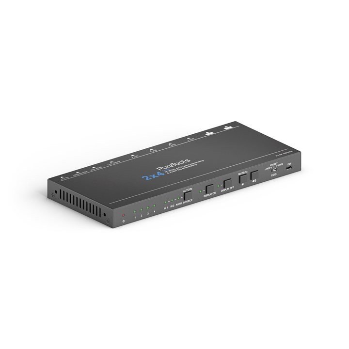 PureTools - HDMI Splitter 2x4, 4K (60Hz 4:4:4), Down-Scaling, Audio and EDID Management