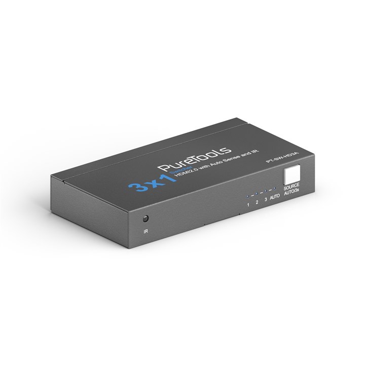 PureTools - 3x1 HDMI 2.0 Switch 4K (60Hz 4:4:4), HDR auto-switching, IR Remote, CEC pass-through.